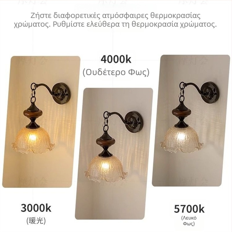 Jinbei τοίχικο φωτιστικό με κεραμικό σκιάδιο, μεταλλικό σώμα, ρετρό στυλ, γαλλική ατμόσφαιρα για υπνοδωμάτιο, σαλόνι, διάδρομο και σκάλες