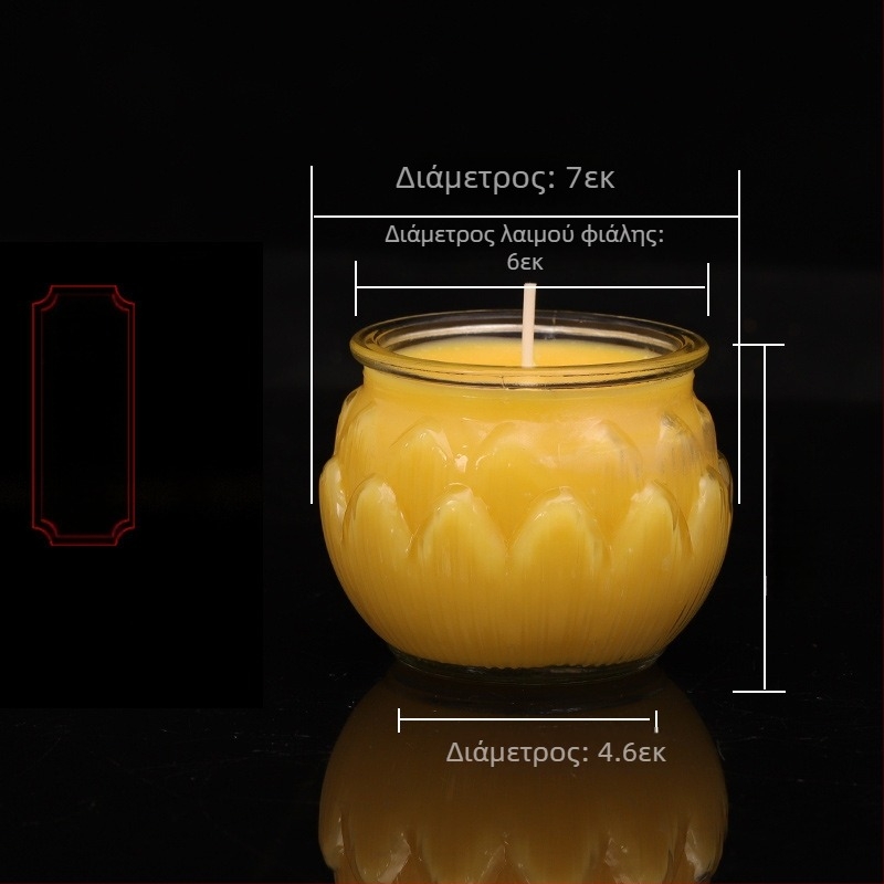 24ωρη γυάλινη λαμπάδα με επίπεδο στόμιο για βουδιστική λατρεία, λαμπάδα από φυτικό βούτυρο με σχέδιο λωτού, μακράς διάρκειας