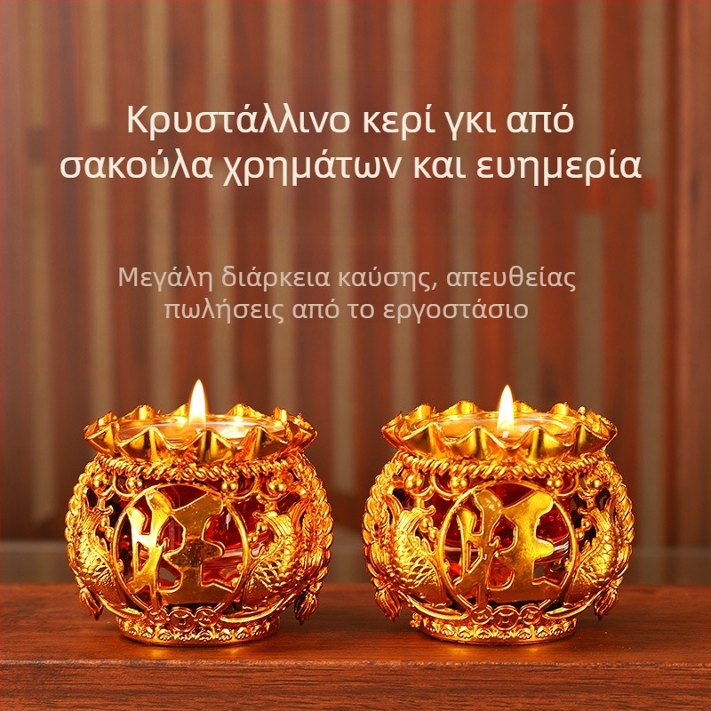 Τσάντα χρημάτων για τον Βούδα, κρυστάλλινη κηροστάτης και χωρίς καπνό λαμπτήρας βουτύρου γκι για οικιακό ιερό και Πρωτοχρονιά