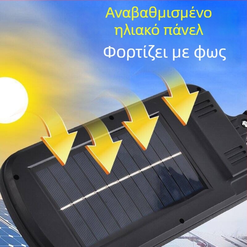 Ηλιακή εξωτερική λάμπα κήπου με ενσωματωμένο αισθητήρα και τοιχοφωτιστικό – LED δρόμου υψηλής φωτεινότητας, αδιάβροχη