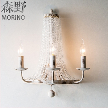 Morino Lighting Vintage τοίχου λαμπτήρας με κρύσταλλα και χυτό σίδερο – αμερικάνικο country γαλλικό ρετρό