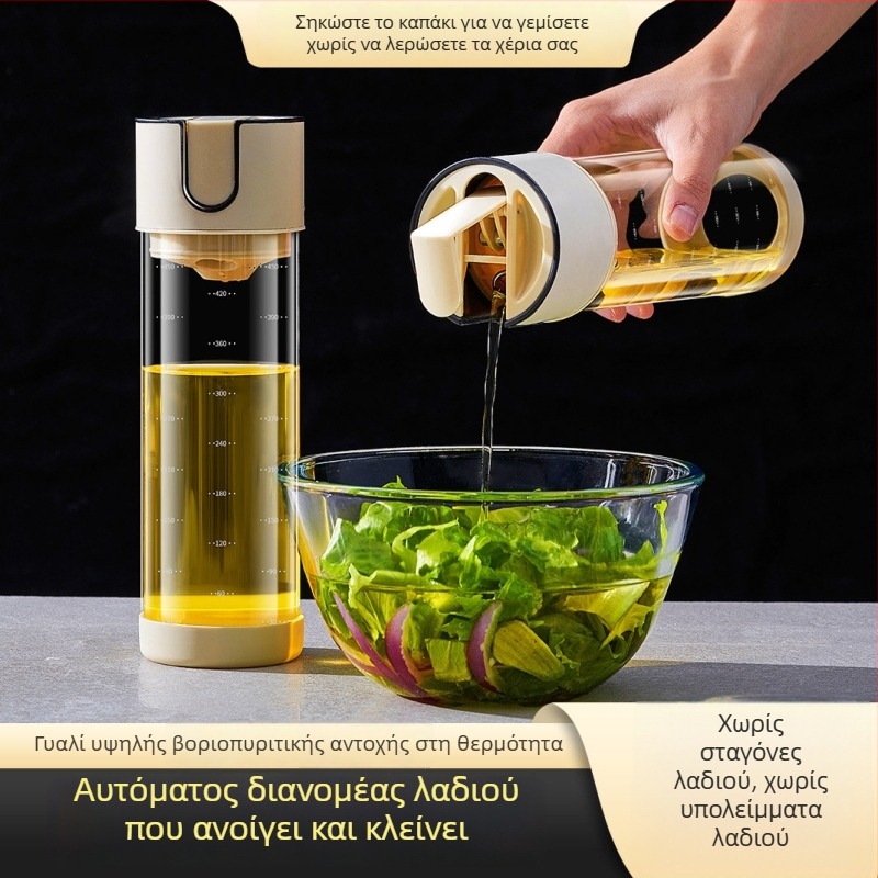 Γυάλινο μπουκάλι λαδιού κουζίνας με αυτόματο άνοιγμα-κλείσιμο — σετ φιαλών καρυκευμάτων και σαλτσών (σογιού και ξύδι)