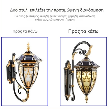 Ηλιακή εξωτερική τοίχικη λάμπα ευρωπαϊκού στυλ για αυλή και διάδρομο – LED φωτισμός τοπίου