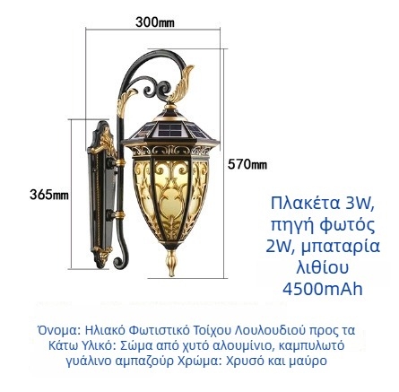 Ηλιακή εξωτερική τοίχικη λάμπα ευρωπαϊκού στυλ για αυλή και διάδρομο – LED φωτισμός τοπίου