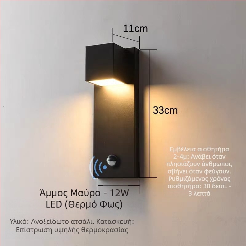 Μοντέρνο μίνιμαλιστικό εξωτερικό φωτιστικό τοίχου για διαδρόμους, αυλές, εξωτερικούς τοίχους και είσοδο – LED, ανοξείδωτο χάλυβα