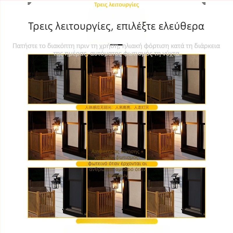 Ηλιακή εξωτερική λαμπτήρας τοίχου για κήπο και αυλή, ατμοσφαιρικός φωτισμός κήπου με αισθητήρα πόρτας