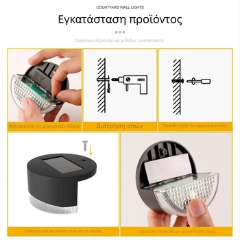Ηλιακή εξωτερική λάμπα τοίχου για αυλή και κήπο, διακοσμητικό φωτιστικό τοίχου, ατμοσφαιρικός φωτισμός με φωτισμό για σκάλες, αδιάβροχη.
