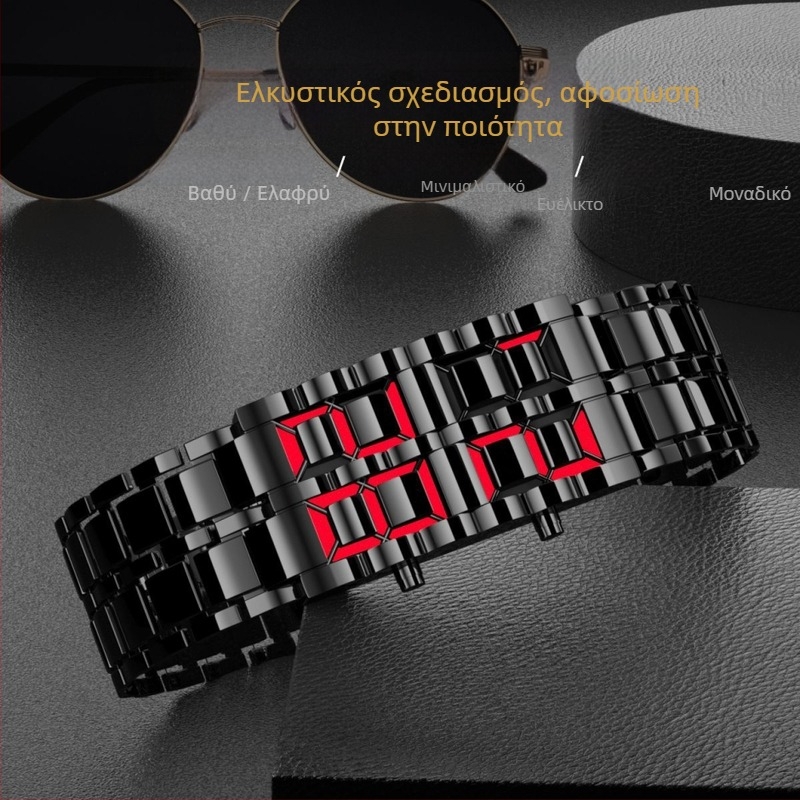 Μοντέρνο ανδρικό LED ρολόι με φωτιζόμενο ημερολόγιο, ορθογώνιο καντρά, κάσα και λουράκι από κράμα, ρολόι για ζευγάρια