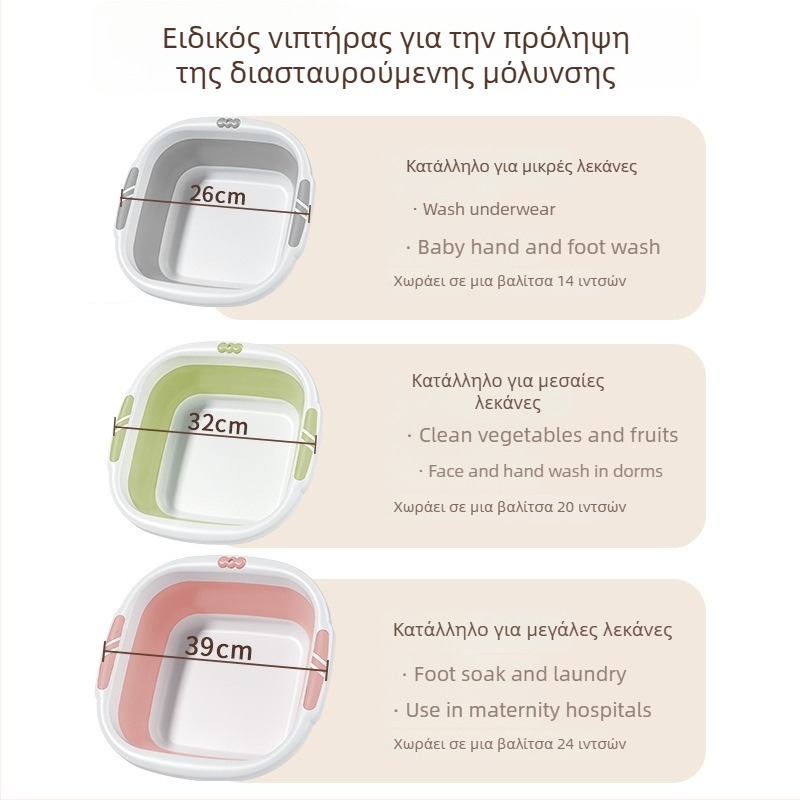 Πτυσσόμενος φορητός νιπτήρας για ταξίδια και εξωτερικούς χώρους, μεγάλο πλαστικό νιπτήρας για παιδιά, φοιτητικές εστίες και οικιακή χρήση