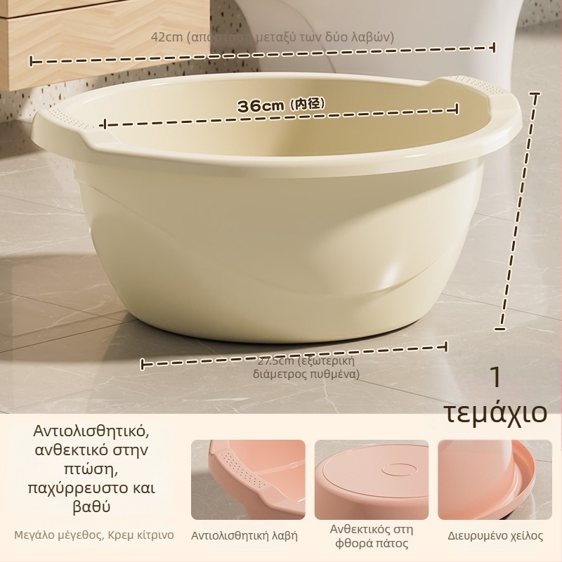 Παχιά βαθιά πλαστική λεκάνη, μεγάλη με διπλό χερούλι, κατάλληλη για πλύσιμο προσώπου, λαχανικών και ρούχων