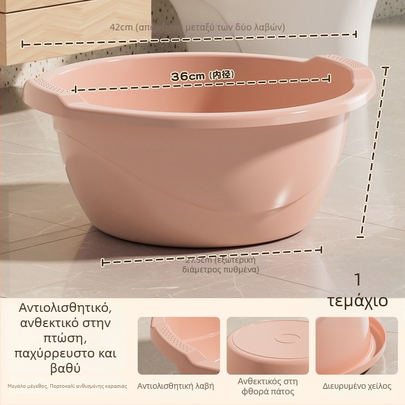 Παχιά βαθιά πλαστική λεκάνη, μεγάλη με διπλό χερούλι, κατάλληλη για πλύσιμο προσώπου, λαχανικών και ρούχων