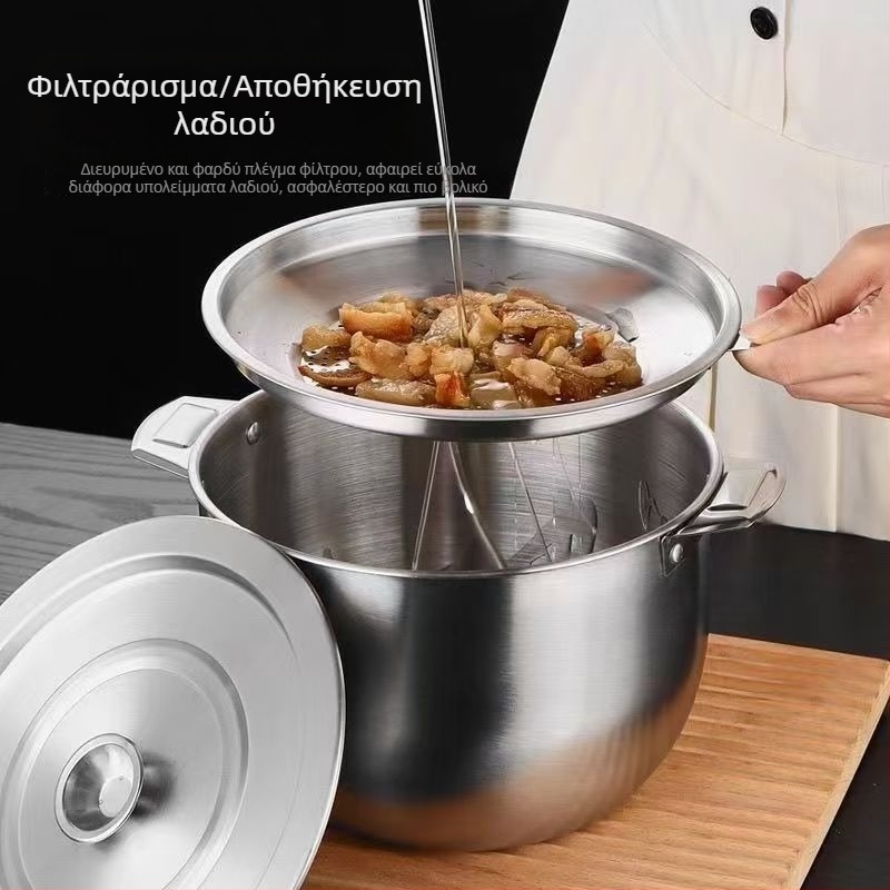 Λεκάνη από ανοξείδωτο χάλυβα με καπάκι, πολυλειτουργική λεκάνη φιλτραρίσματος λαδιού, δοχείο αποθήκευσης λαδιού, κατσαρόλα για σούπα, ανυψωμένος κάδος για κρέας