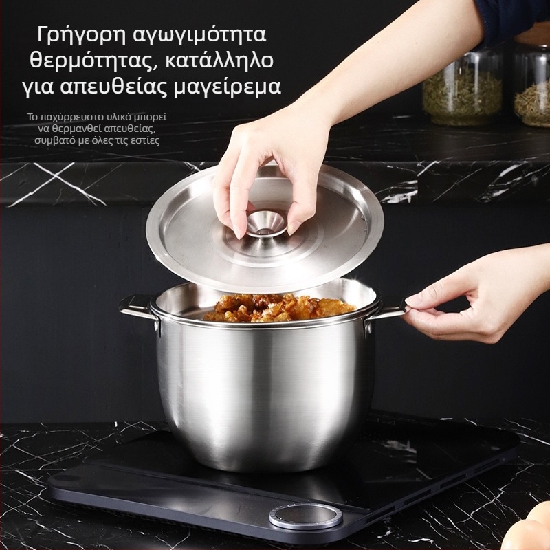 Λεκάνη από ανοξείδωτο χάλυβα με καπάκι, πολυλειτουργική λεκάνη φιλτραρίσματος λαδιού, δοχείο αποθήκευσης λαδιού, κατσαρόλα για σούπα, ανυψωμένος κάδος για κρέας