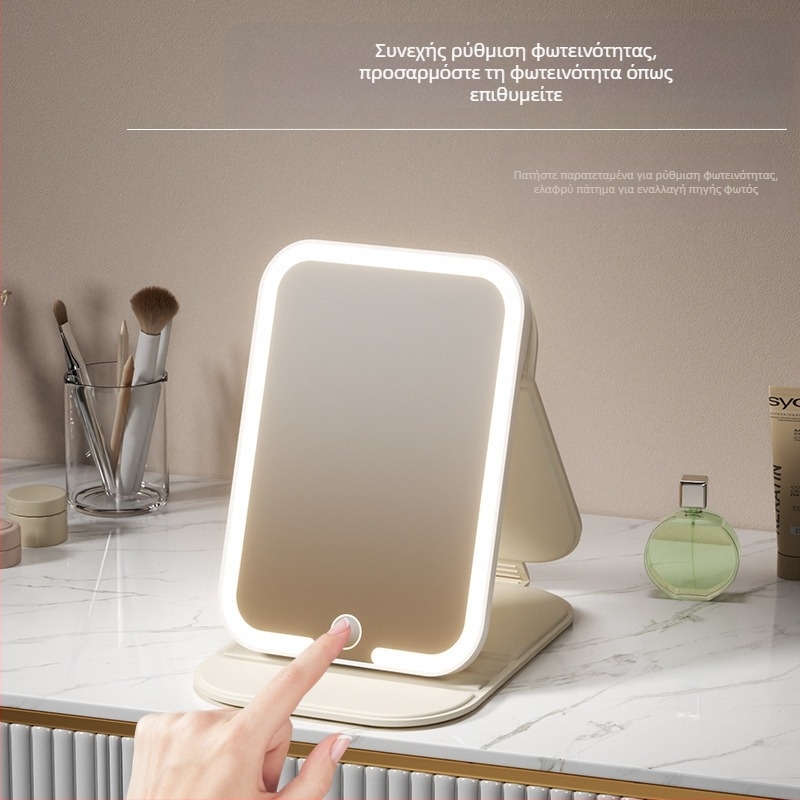 LED καθρέφτης μακιγιάζ με φως, αναδιπλούμενος επιτραπέζιος, φορητός καθρέφτης ομορφιάς με καπάκι