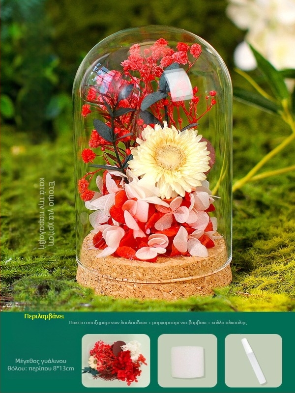 Σετ DIY για διακόσμηση με γυάλινο θόλο και αιώνια λουλούδια — αποξηραμένα λουλούδια, δώρο για την Ημέρα της Μητέρας