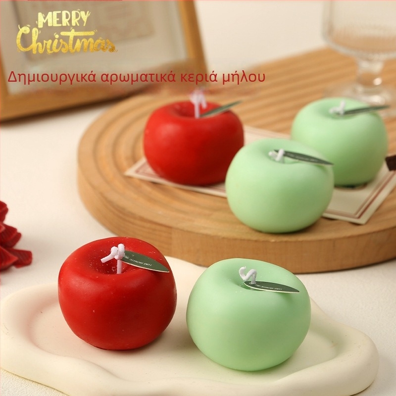 Αρωματικό κερί σε ρεαλιστικό σχήμα φρούτου, διακοσμητικό κόκκινο μήλο, δώρο γενεθλίων και παραμονής Χριστουγέννων
