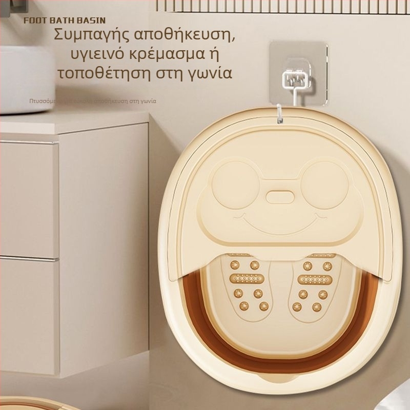 Πτυσσόμενη λεκάνη ποδιών με μόνωση και παχιά βάση με καπάκι, οικιακή φορητή λεκάνη για τα πόδια
