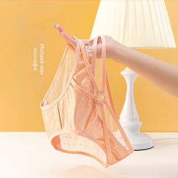 Νέο γυναικείο εσώρουχο από ice silk με δίχτυ, διαπνέον, χαμηλή μέση, τριγωνικά σλιπ
