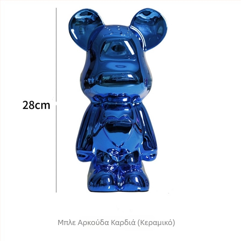 Κεραμικό διακοσμητικό σε σχήμα καρδιάς με αρκούδα-κουμπαρά, ηλεκτροπλατινωμένη επιφάνεια, για σαλόνι, μοντέρνο μινιμαλιστικό στυλ για βιβλιοθήκη και ντουλάπι τηλεόρασης