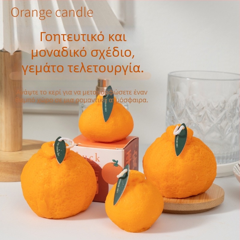 Χειροποίητο αρωματικό κερί πορτοκαλιού, σε μορφή φρούτου, με μείγμα από σόγια
