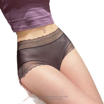 Γυναικείοι εσώρουχοι από Ice Silk, μεσαίας μέσης, ultra-thin, διαπνέοντες, δαντέλα, επένδυση Modal, εκτεταμένος καβάλος