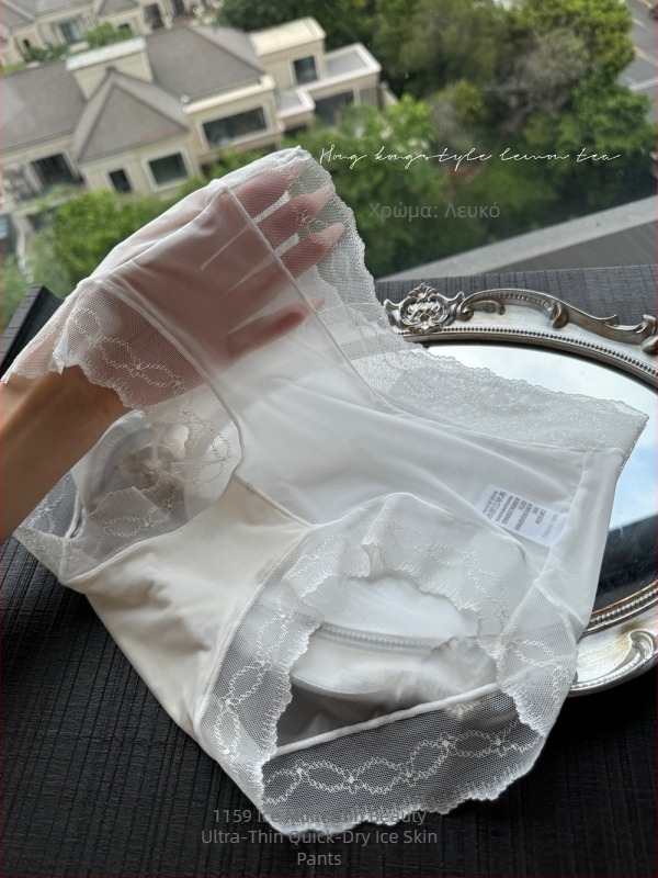Γυναικείοι εσώρουχοι από Ice Silk, μεσαίας μέσης, ultra-thin, διαπνέοντες, δαντέλα, επένδυση Modal, εκτεταμένος καβάλος