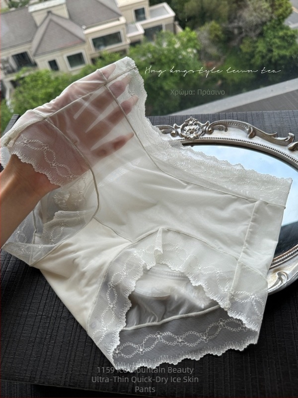 Γυναικείοι εσώρουχοι από Ice Silk, μεσαίας μέσης, ultra-thin, διαπνέοντες, δαντέλα, επένδυση Modal, εκτεταμένος καβάλος