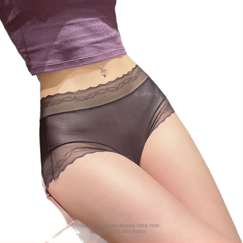 Γυναικείοι εσώρουχοι από Ice Silk, μεσαίας μέσης, ultra-thin, διαπνέοντες, δαντέλα, επένδυση Modal, εκτεταμένος καβάλος
