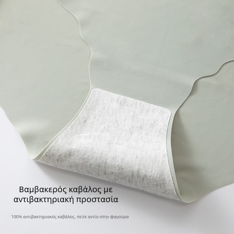 Κοριτσίστικο εσώρουχο από ice silk με κυματιστό τελείωμα, χαμηλή μέση, χωρίς ραφές, μονόχρωμο, αντιβακτηριακό, επένδυση καβάλου από βαμβάκι