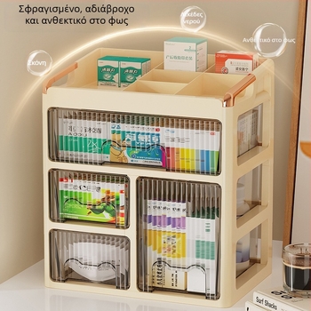 Επιτραπέζιο κουτί φαρμάκων με συρταριζόμενο σχέδιο, μεγάλη χωρητικότητα, πλαστικός ιατρικός οργανωτής με διαχωριστικά