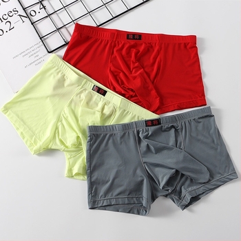 Ανδρικά boxer briefs από ice silk, διαπνέοντα, μονόχρωμα, μεσαία μέση