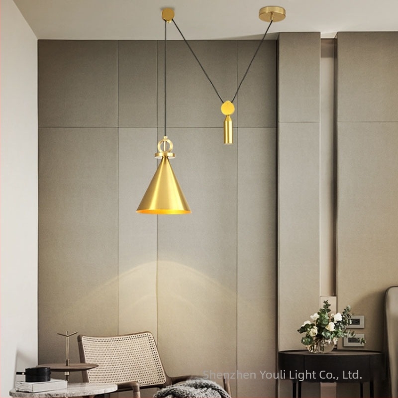 Μεταμοντέρνο χωνοειδές φωτιστικό με μηχανισμό ανύψωσης για τραπεζαρία, υπνοδωμάτιο ή μελέτη - LED, σιδερένιο σκελετό