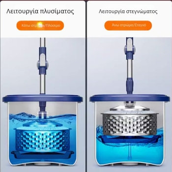 Miaojia περιστρεφόμενη σφουγγαρίστρα με χειροκίνητο στύψιμο, ενσωματωμένο πλύσιμο και στύψιμο σε έναν κάδο, στεγνό και υγρό καθάρισμα