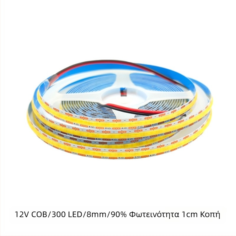 Λωρίδα LED COB 12V, κοβόμενη ανά 1 τμήμα, πλάτος 8 mm, 400 LED, για εσωτερική χρήση, χωρίς δυνατότητα ρύθμισης φωτεινότητας, φωτεινή και ομοιόμορφη.