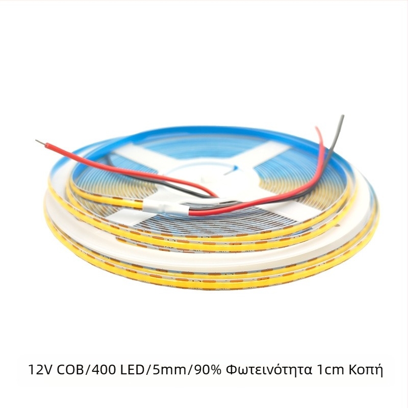 Λωρίδα LED COB 12V, κοβόμενη ανά 1 τμήμα, πλάτος 8 mm, 400 LED, για εσωτερική χρήση, χωρίς δυνατότητα ρύθμισης φωτεινότητας, φωτεινή και ομοιόμορφη.