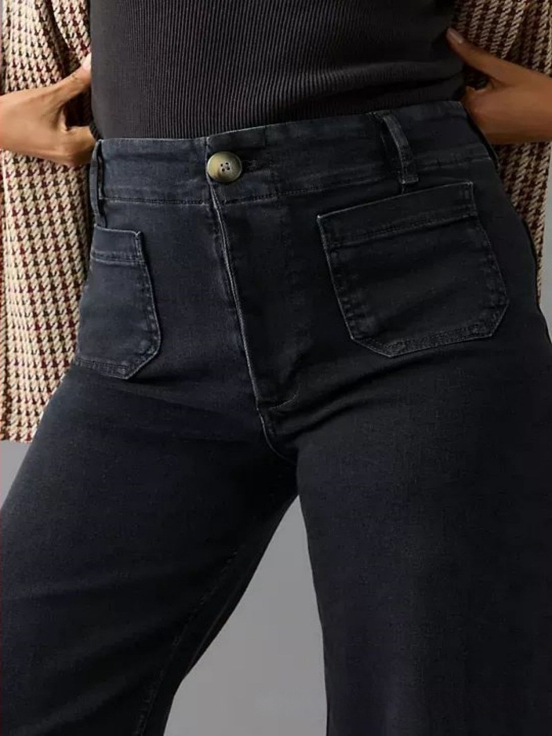 Τζιν με ψηλή μέση και εφαρμογή στην κοιλιά, cropped γραμμή με φαρδύ παντελόνι και μπροστινές τσέπες