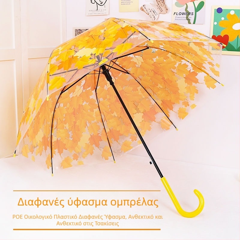 Διαφανής ομπρέλα με μακριά λαβή για κορίτσια, κορεατικού στυλ, φορητή με εκτύπωση για μαθητές και παιδιά
