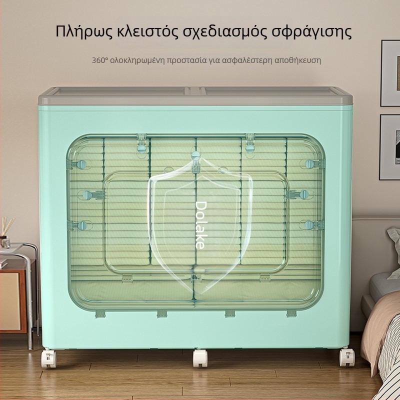 Κυτίο αποθήκευσης ρούχων μεγάλης χωρητικότητας, προστασία από σκόνη και υγρασία, αναδιπλούμενο, με ροδάκια, καπάκι που ανοίγει/κλείνει, πολυλειτουργικός οργανωτής