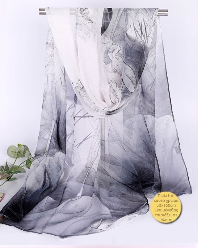 Lotus Georgette μεσαίου μήκους φουλάρι, εκτυπωμένο, 50×160 cm, καλοκαιρινή προστασία από τον ήλιο, θερμομόνωση, μαμά στυλ, κατάλληλο για χορό, ταιριάζει με όλα
