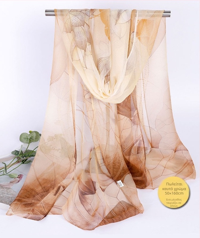 Lotus Georgette μεσαίου μήκους φουλάρι, εκτυπωμένο, 50×160 cm, καλοκαιρινή προστασία από τον ήλιο, θερμομόνωση, μαμά στυλ, κατάλληλο για χορό, ταιριάζει με όλα