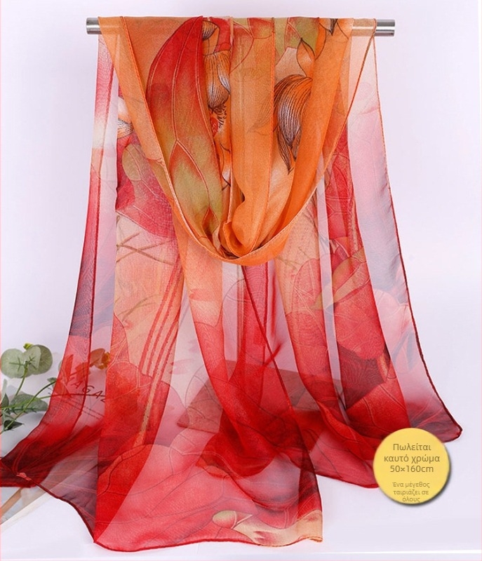 Lotus Georgette μεσαίου μήκους φουλάρι, εκτυπωμένο, 50×160 cm, καλοκαιρινή προστασία από τον ήλιο, θερμομόνωση, μαμά στυλ, κατάλληλο για χορό, ταιριάζει με όλα
