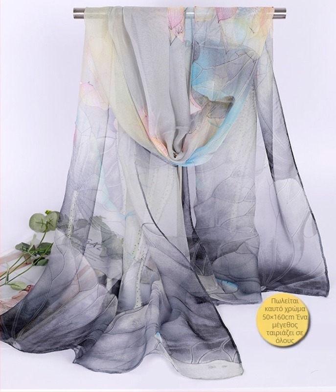 Lotus Georgette μεσαίου μήκους φουλάρι, εκτυπωμένο, 50×160 cm, καλοκαιρινή προστασία από τον ήλιο, θερμομόνωση, μαμά στυλ, κατάλληλο για χορό, ταιριάζει με όλα