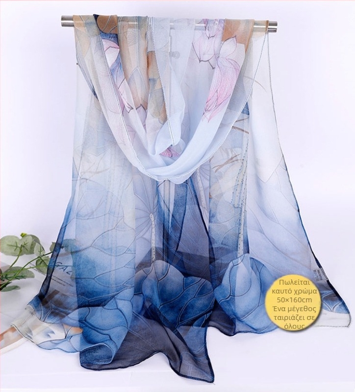 Lotus Georgette μεσαίου μήκους φουλάρι, εκτυπωμένο, 50×160 cm, καλοκαιρινή προστασία από τον ήλιο, θερμομόνωση, μαμά στυλ, κατάλληλο για χορό, ταιριάζει με όλα