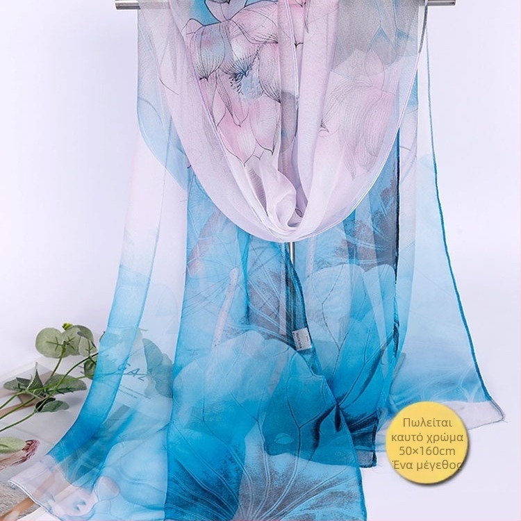 Lotus Georgette μεσαίου μήκους φουλάρι, εκτυπωμένο, 50×160 cm, καλοκαιρινή προστασία από τον ήλιο, θερμομόνωση, μαμά στυλ, κατάλληλο για χορό, ταιριάζει με όλα