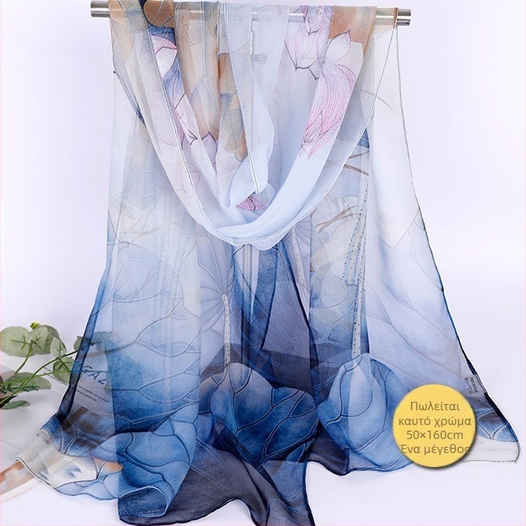 Lotus Georgette μεσαίου μήκους φουλάρι, εκτυπωμένο, 50×160 cm, καλοκαιρινή προστασία από τον ήλιο, θερμομόνωση, μαμά στυλ, κατάλληλο για χορό, ταιριάζει με όλα