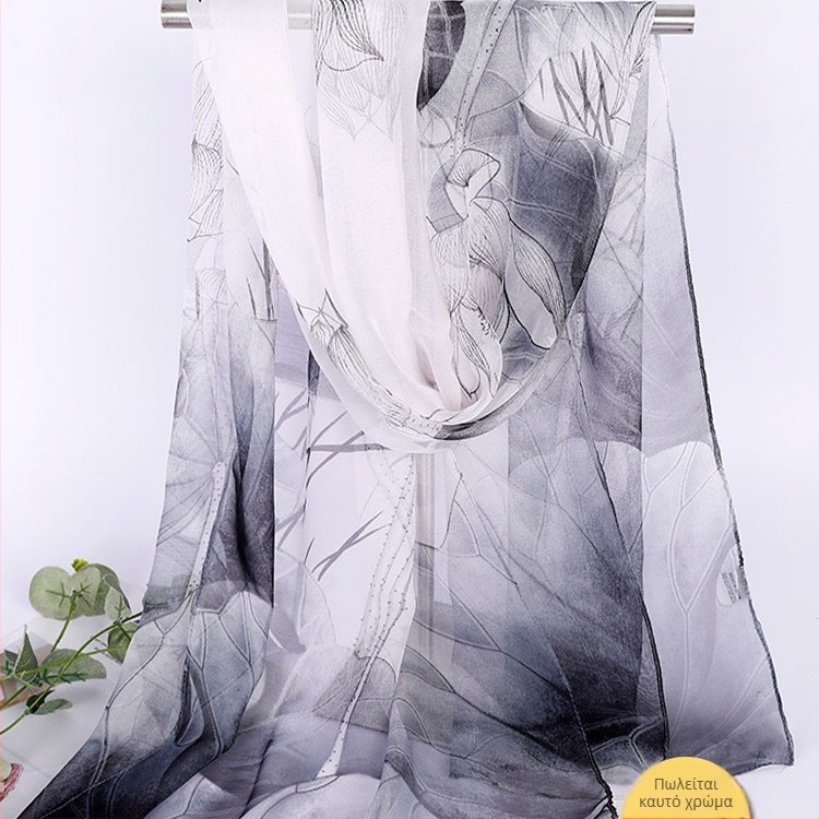 Lotus Georgette μεσαίου μήκους φουλάρι, εκτυπωμένο, 50×160 cm, καλοκαιρινή προστασία από τον ήλιο, θερμομόνωση, μαμά στυλ, κατάλληλο για χορό, ταιριάζει με όλα