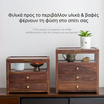 Ξύλινο ντουλάπι προβολής για τσάι από βορειοαμερικανική καρυδιά, νέο κινεζικό στυλ, γυάλινη πρόσοψη