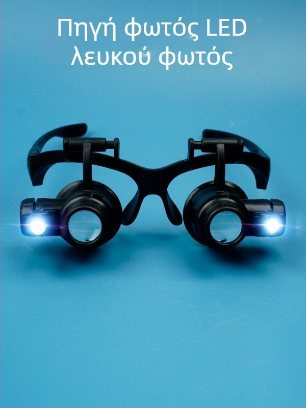 Διπλικός φακός κεφαλής με μεγενθύσεις 10x–25x, LED φωτισμό στην ασπίδα ματιών για επισκευές ρολογιών και αξιολόγηση αρχαιοτήτων