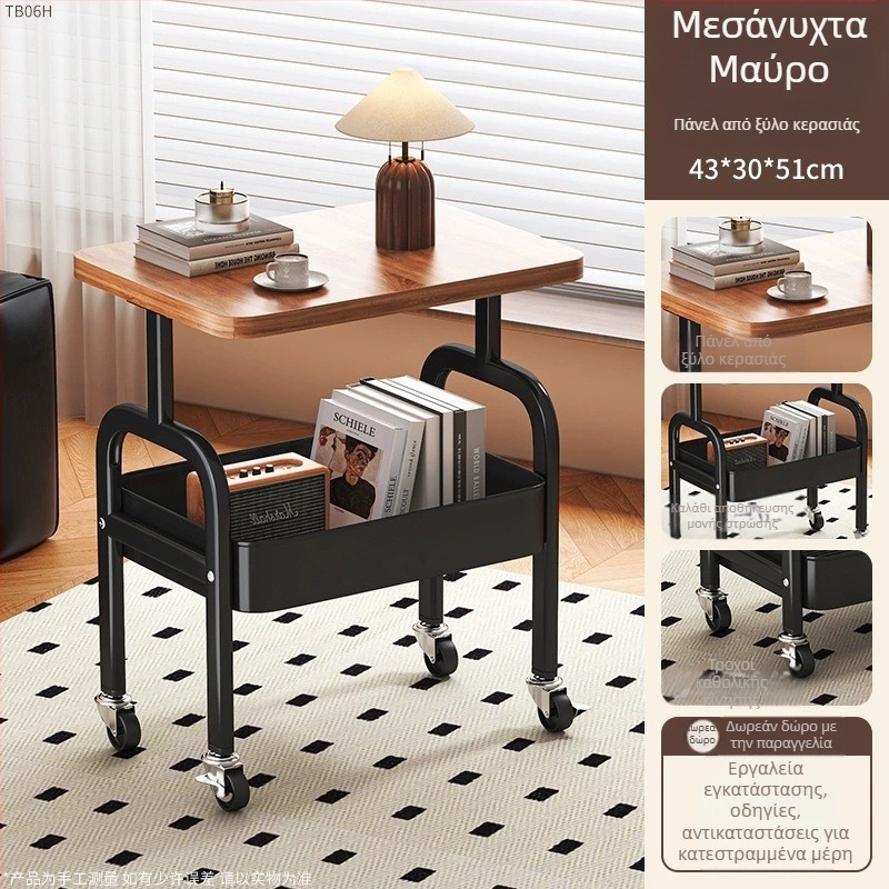 Ρετρό μεταλλικό 3‑επίπεδο ράφι αποθήκευσης με ρόδες, κομοδίνο δίπλα στο κρεβάτι, τραπεζάκι σαλονιού, οργανωτής σνακ, τραπεζάκι καφέ