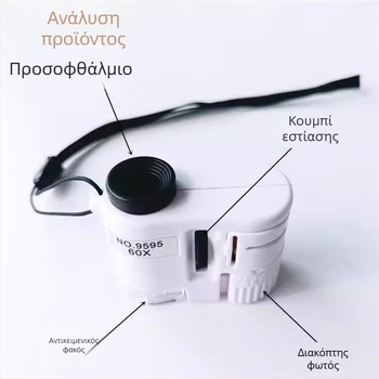 60x φορητό μικροσκόπιο-μεγεθυντής με φως για κοσμήματα, νεφρίτη, τραπεζογραμμάτια και γραμματόσημα, έλεγχο αργύρου με φωτισμό